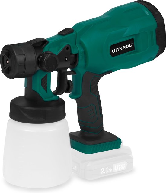 VONROC Accu pulvérisateur de peinture - VPower 20V - Sans batterie ni chargeur - Capacité 800 ml - Accessoires inclus