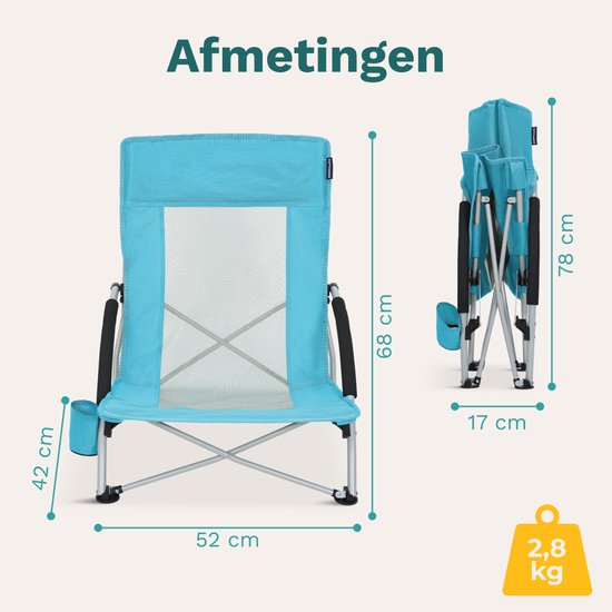 TRVLMORE Chaise de plage - pliable et démontable - capacité de charge de 120 kg - légère - avec sac de transport et porte-gobelet - bleu