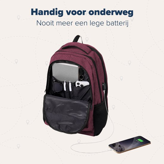 TRVLMORE Sac à dos à vie - Sac à dos avec compartiment pour ordinateur portable 17 pouces - Cartable - Résistant aux éclaboussures - Hommes et femmes - Garçons et filles - 36L - Bourgogne