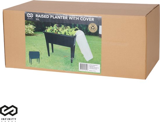 Infinity Goods Growing Table On Legs XXL - Jardinière - Rectangulaire - 76 x 37 x 85 cm - 70L - Extérieur Intérieur - Couvercle - Noir