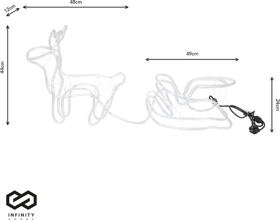 Infinity Goods Renne avec traîneau - Lumières de Noël - Figure LED d'intérieur et d'extérieur - Décorations de Noël - Guirlande lumineuse 3D - Noël - Blanc chaud
