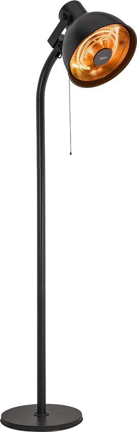 Perel Chauffe-terrasse sur pied, 2000 W, carbone, avec interrupteur à tirette, protection contre l'inclinaison, 3 niveaux de chaleur, réglable en hauteur, résistant aux éclaboussures, design rétro, métal, noir