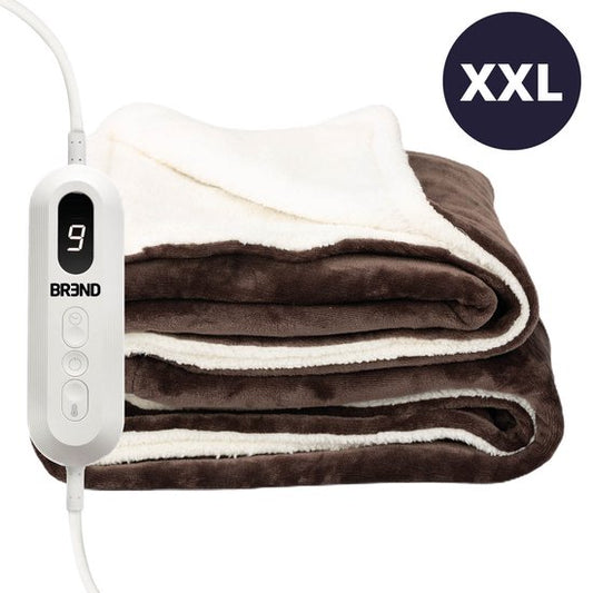 BREND BR-2219 Couverture électrique avec 9 réglages de température - Couverture en flanelle - Plaid chaud pour canapé et lit - 180 x 130 cm - Marron/Blanc