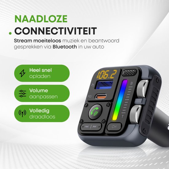 iSetchi Bluetooth FM Transmitter - Quick Charge 3.0 - Carkit - USB C - Sans fil