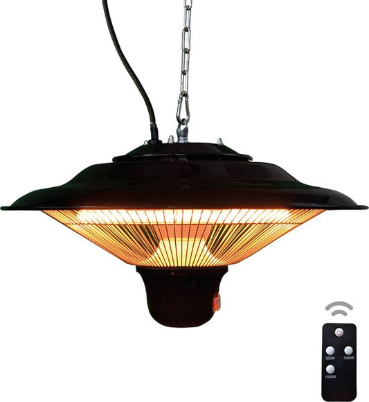 BRASQ Electric Terrace Heater Pendant PHC100 - Chauffage infrarouge 1500W - avec télécommande - 3 niveaux de chaleur - Pour l'intérieur et l'extérieur - Résistant aux éclaboussures - Noir