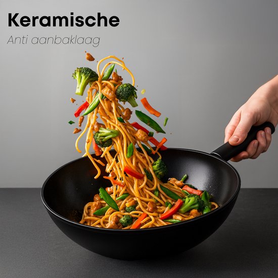 Savore Kitchen Wok pan Ø 28 cm - Induction - Sans PFAS - Revêtement antiadhésif en céramique - Wok Pan - Poêles à wok