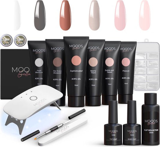 Moods Gellac - Luxury Polygel Set - Polygel Nails Starter Pack - Inclut une lampe UV LED - 6 couleurs - The Nude