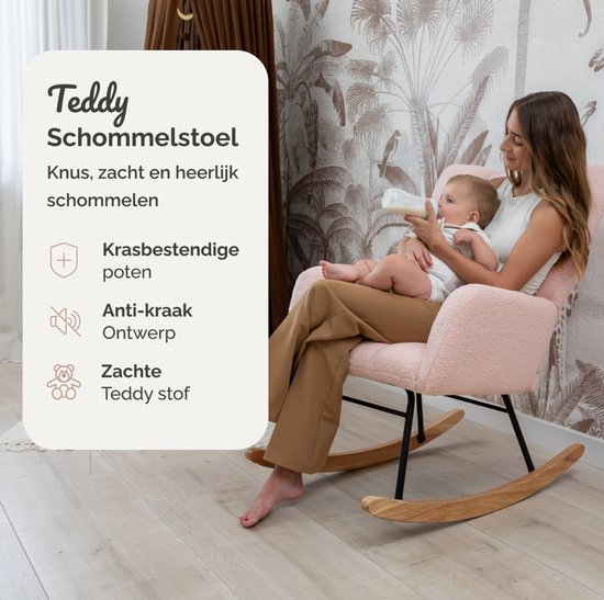 SITTT Fauteuil à bascule - Fauteuil de relaxation pour la chambre de bébé - Fauteuil - Chaise d'allaitement - Rose clair