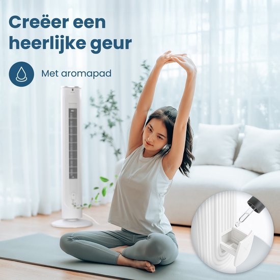 Auronic Tower Fan - Floor Fan - Air Cooler - Standing Fan - 105 CM - 5 Speeds - With Remote Control - Silent Fan - Fan - 45 dB - White