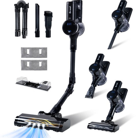 Aspirateur à manche G100M - 350W - Aspirateur à manche avec fonction serpillière - Aspirateur à manche sans fil - set de 9 pièces avec manche pliable - 35kPa - Aspirateur à poussière - Noir - Saaf