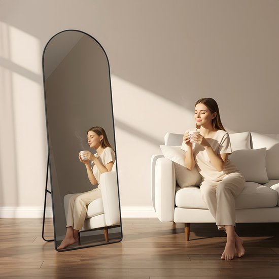 Fraay Pass Mirror 160x55cm - Standing & Hanging - Minimalist Wall Mirror - Standing Mirror - Black Matt