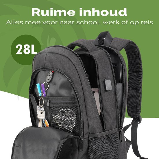 Travelhawk Backpack - 28L - 15.6 inch - Laptop Backpack - Backpacks - Sac à dos - Hommes & Femmes - Water Repellent - With USB Charging Port