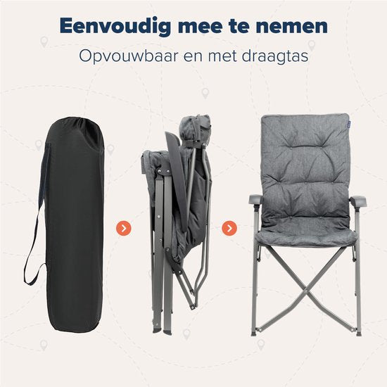 TRVLMORE Chaises de camping de luxe - pliables - 2-Pack - Capacité de charge 150KG - Sac de transport inclus - Chaise pliante - Chaise de camping - Chaise pliante - Gris