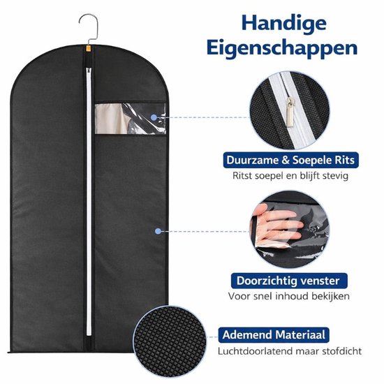 Ceruzo Housses de vêtements 5 pièces - 60x140 cm - Housse de protection - Fenêtre - Noir