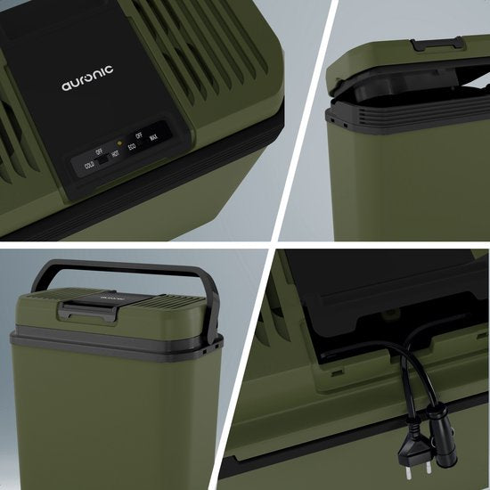 Auronic Coolbox électrique 12V et 230V - 20L - Réfrigérateur de camping - Voiture - Refroidissement et chauffage - Frigobox - Vert