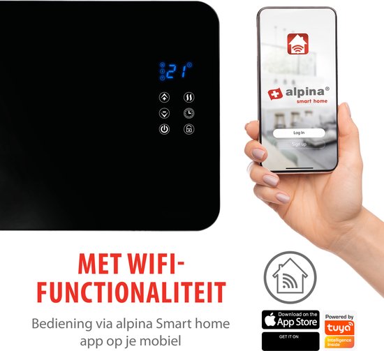 alpina Electric Convector Heater 2000W - Panneau chauffant à température réglable - Fonction minuterie