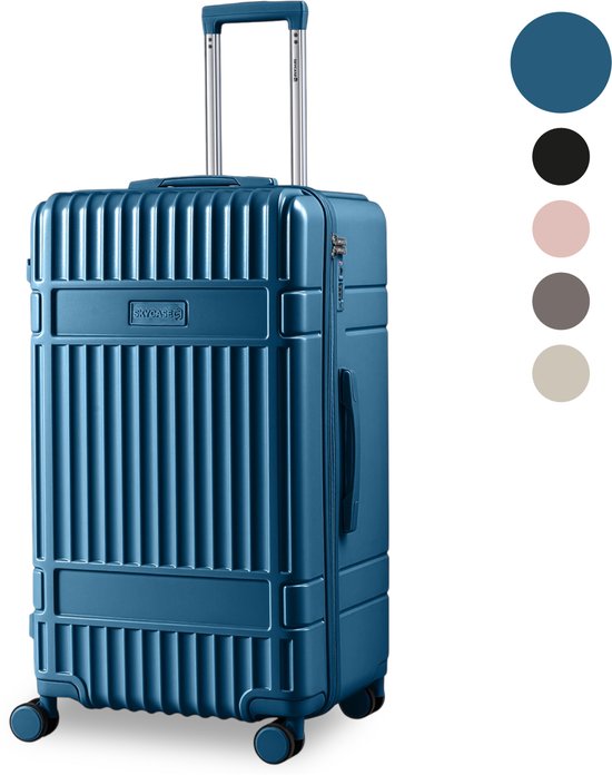 SKYCASES Valise de voyage à coffre - Classic Heritage - Valise extra-large - 110L - Serrure TSA - Trolley léger - 78x44x36 cm - Valise à roulettes à coffre - Roues pivotantes - Bleu foncé