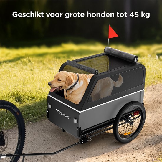 TrevoPet® Dog Bike Trailer XL - remorque pliante pour vélo - remorque pour chien avec rampe, système de suspension et résistance aux intempéries - convient aux vélos électriques - 45 kg - gris
