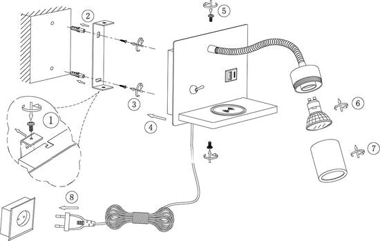 Mexlite applique Upround - noir - métal - 3654ZW