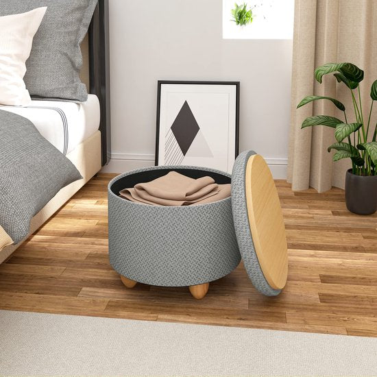 Rootz Hocker - Tabouret - Tabouret - Siège de rangement - Banc - Tabouret - Meuble - Gris clair - Ø39x33 cm