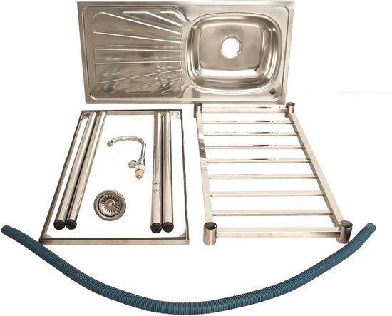 Camping/Extérieur Table en inox avec évier et robinet 100x77x50cm