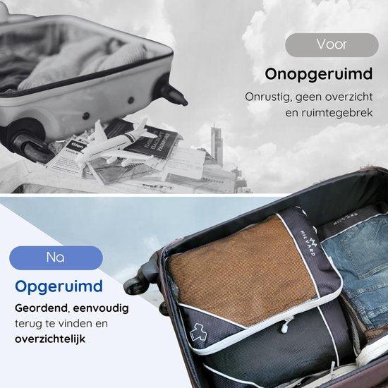 Hilvard - Packing Cubes Set - 6 pièces - Organiseurs de bagages - Organiseurs de vêtements - Cubes de voyage - Cubes de compression - Noir