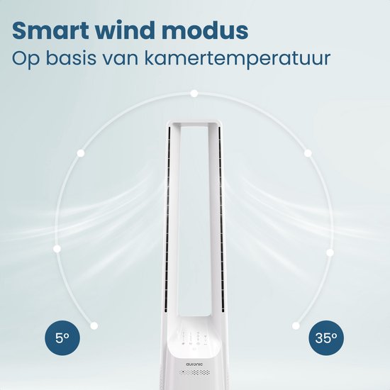 Ventilateur de tour Auronic - Modèle sans pales - Refroidisseur d'air - Ventilateur de sol - Ventilateur silencieux sur pied - 101 CM - 6 vitesses - Ventilateur - Avec minuterie - 39 dB - Blanc