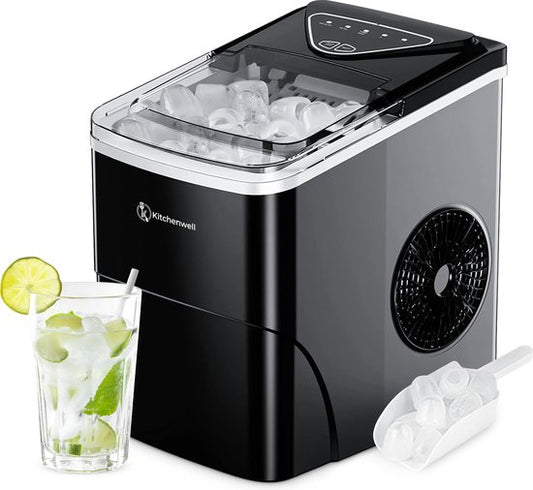 Machine à glaçons Kitchenwell - 2L - avec pelle à glace - 12kg/24 heures - Fonction auto-nettoyante - Noir