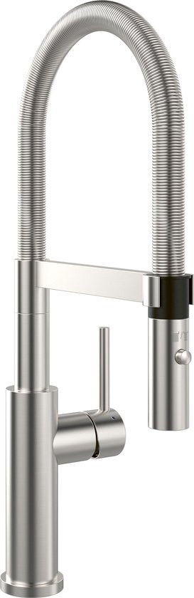 Villeroy & Boch Steel Expert 2.0 - Robinet de cuisine avec bec flexible et douchette extractible, acier inoxydable 928000LC