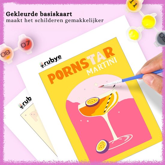 Rubye® Mini peinture sur chiffres - 2 pièces - Adultes - Peinture sur chiffres Enfants - Set - Cocktails - 15x20cm