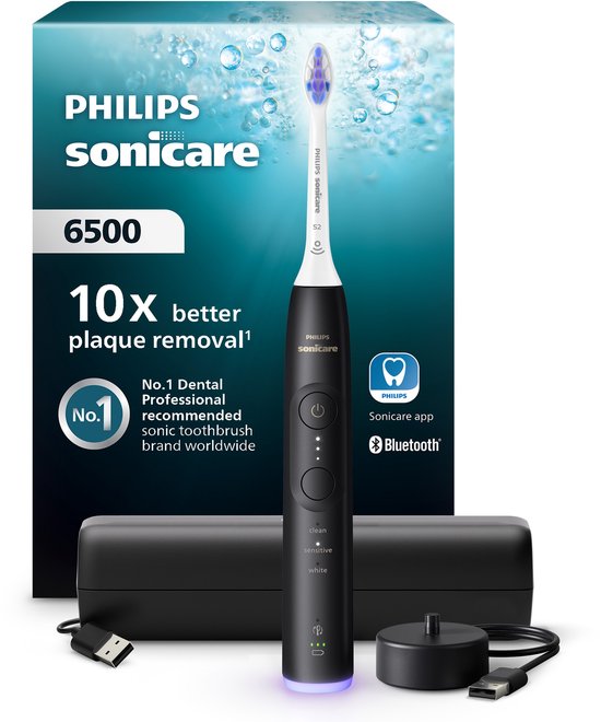Philips Sonicare 6500 Series - Brosse à dents électrique - Noir - Étui de voyage - Dents sensibles - HX7411/02