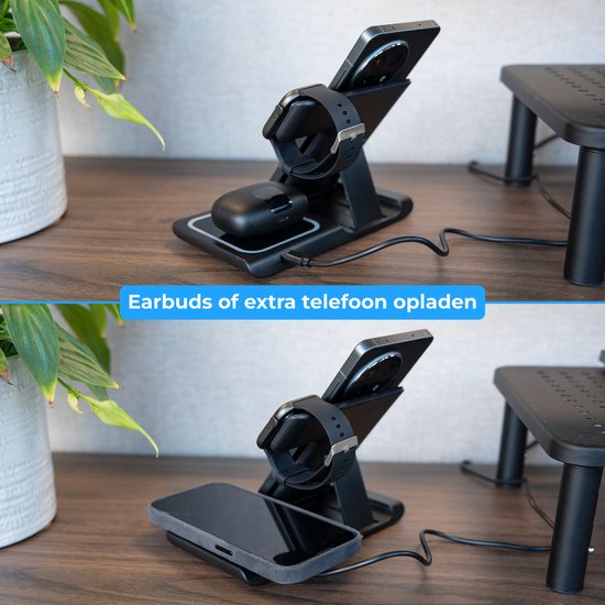 Nuvance Wireless Charger - 3 en 1 - 15W - Station de charge - Chargeur rapide - Chargeur sans fil - pour Smartphone, Smartwatch et écouteurs