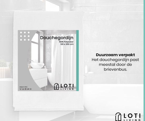 Loti Living Rideau de douche anti-moisissure - blanc - anneaux inclus - imperméable - polyester - rideau de douche 120x200 cm