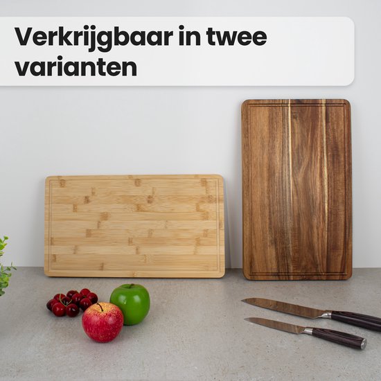 Nimma Planche à découper - Planche à boissons et à tapas - avec bac à jus - pour la cuisine - Bois d'acacia - Marron