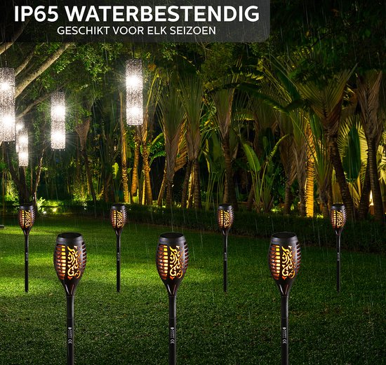 Happy Goods Solar Garden Lighting on Solar Energy - 4 Garden Torches - 57 cm - Waterproof - Outdoor Lighting with Sensor - Garden Lanterns