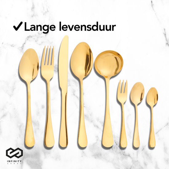 Infinity Goods Set de Couverts - Or - 39 pièces - Couverts pour 6 personnes - Multi-plats - Couteau Cuillère/Fourchette - Acier inoxydable - Or