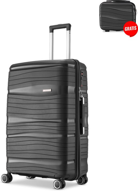 SKYCASES Travelin' Charm Hand Luggage Suitcase - 40L - Numerical Lock - 35x21x54 cm - Lightweight & Durable - Includes Free Pouch - Black