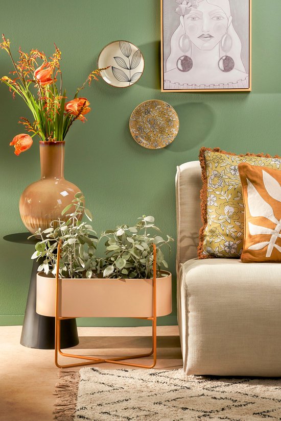 Mica Decorations Jardinière sur pied Shandy - L54 x L23 x H48 cm - Métal - Blanc cassé, Marron clair