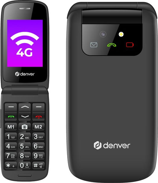 Denver Seniors Téléphone Mobile 4G - Grandes touches - Bouton SOS - Support de charge - GSM - Simlock-free - Bluetooth - BAS24600L