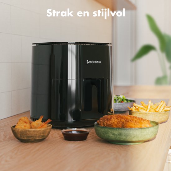 KitchenBrothers Airfryer XL - 5L - 2000W - Friteuse à air chaud - Double chauffage - 80ºC à 200ºC - 8 programmes de cuisson - Noir