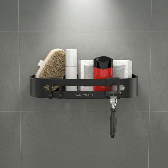 Sanicraft® Porte-douche - Pas de perçage - Convient à tout type de mur - Suspension - Inox - 2 pièces - Noir