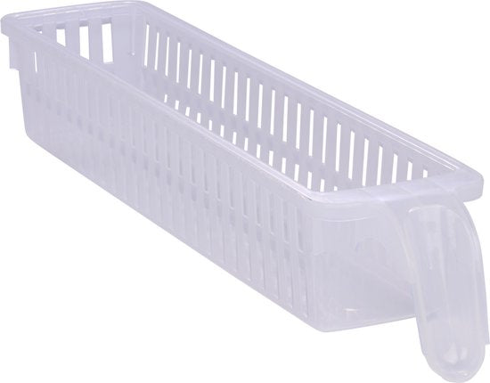 Organisateur de réfrigérateur 1.58L - 35 x 7.5 x 6 CM - Bac de rangement pour réfrigérateur avec poignée - Lavable au lave-vaisselle - Organiser le réfrigérateur et les placards de la cuisine - Plastique - Transparent