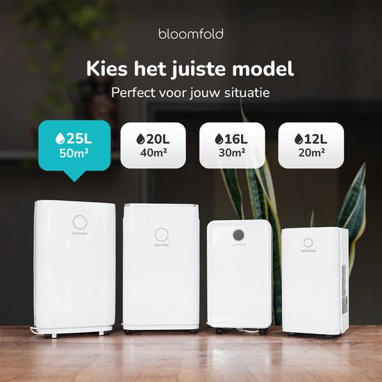 Déshumidificateur Bloomfold - 25L par jour - Fonction Lavage-Séchage incluse - Convient pour le salon, la chambre, la cave et la salle de bain - Déshumidificateur - Blanc