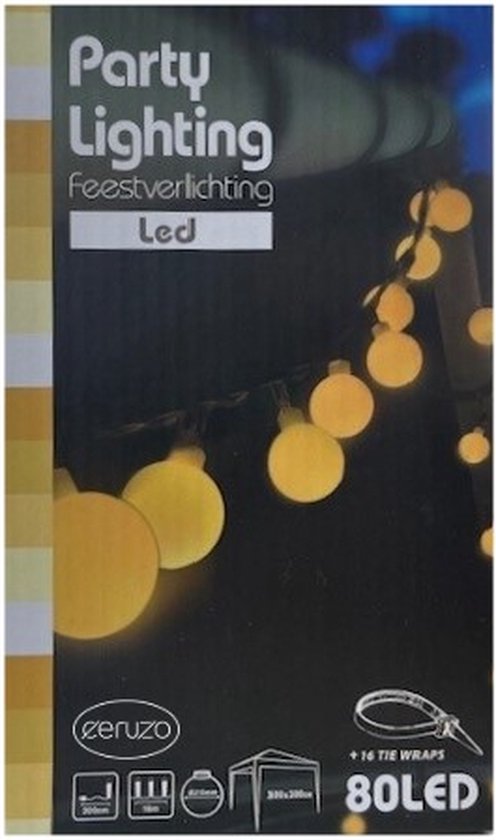Ceruzo Party Lights 16 mètres - 80 lumières - Tente de fête - Blanc chaud-LED- Eclairage extérieur