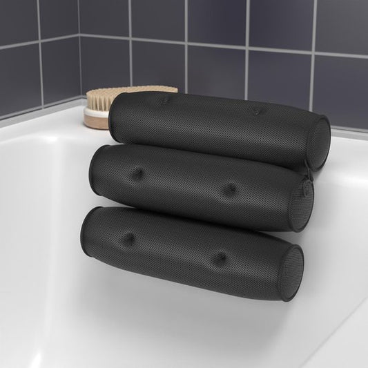 RelaxTub® Coussin de bain - Coussin pour la nuque - Coussin de bain - 6 ventouses solides - Antidérapant - Imperméable - Appui-tête de bain - Pour la tête, la nuque et les épaules - Coussin de bain noir