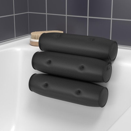 RelaxTub® Coussin de bain - Coussin pour la nuque - Coussin de bain - 6 ventouses solides - Antidérapant - Imperméable - Appui-tête de bain - Pour la tête, la nuque et les épaules - Coussin de bain noir