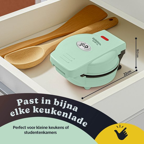 JAP Appliances Dough Joy Waffle Iron - Gaufrier pour 1 gaufre ronde - revêtement antiadhésif - témoin lumineux - Gaufres 16x16 cm - Vert