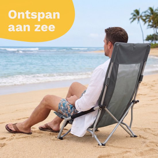 TRVLMORE Chaises de plage - Lot de 2 - Pliables et démontables - Capacité de charge de 130KG - Légères - Avec sac de transport et porte-gobelet - Dossier haut - Gris
