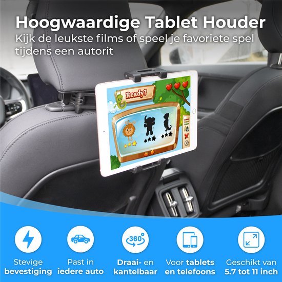 Nuvance - Support de tablette pour voiture - Inclinable et pivotant - Support de tablette - Support d'appui-tête - Convient à la Nintendo Switch et au téléphone