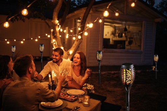 Happy Goods Solar Garden Lighting on Solar Energy - 4 Garden Torches - 57 cm - Waterproof - Outdoor Lighting with Sensor - Garden Lanterns